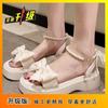 Sandalias Mujer 2023 Nuevo Verano Lazo Estilo Hada Suela Gruesa Tira de Perlas Moda Punta Abierta Romanas Zapatos de Mujer