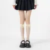 Botas Calcetines de Algodón para Pantorrilla Mujer Verano Delgados Lolita Blanco Leche Lazo Estilo Ballet Calcetines Transparentes Ultra-Delgados hasta la Rodilla
