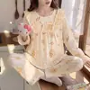 Pijama de manga larga para mujer, primavera y otoño, estilo coreano, dulce y lindo, popular en línea, algodón nube, conjunto de pijama para mujer, ropa de estar, adecuado para estudiantes