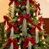 Nuevo producto transfronterizo: Adorno colgante de ventana para árbol de Navidad con lazo de terciopelo perlado, decoración de pared, decoración de árbol de Navidad