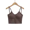 Camisola Ajustada Ultra Corta con Copas para Mujer Verano 2025 Espalda Descubierta Delgado Yoga Fitness Cuello en U Tirantes Delgados