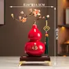 Adorno de Calabaza Cerámica con Orquídea Esmaltada, Nuevo Estilo Chino Decoración de Alta Gama para Sala de Estar y Oficina, Regalo de Inauguración para Líderes