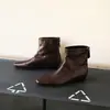 Botines cortos de alta calidad~Piel de vaca de primera capa, punta cuadrada pequeña, tacón bajo para mujer, elegantes, versátiles, cómodos, adecuados para ir al trabajo, botas de mujer de corte ajustado