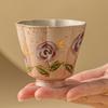 Taza Maestra de Cerámica Firestone Azul y Blanca, Taza de Cata de Té, Nuevo Estilo Chino Juego de Té Kung Fu para Uso Doméstico, Taza de Té Pequeña, Taza de Flor de Ocho Pétalos Alta para Mujer