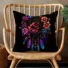Nuevo Carrillón de Viento de Plumas Transfronterizo Funda de Cojín Multicolor Estampada en Lino Cojín para el Hogar Cojín para Silla de Oficina