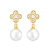 Pendientes de Colgante de Trébol de Cuatro Hojas con Diamantes Completos y Perlas, Sencillos, de Moda, Versátiles, Lujo Ligero, Sensación Suave de Alta Gama, Pendientes de Botón