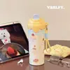 Taza Termo Nueva Estilo para Helado, Taza de Agua de Acero Inoxidable con Dibujos Animados, Taza Portátil de Popote de Aspecto Elegante para Estudiantes Hombres y Mujeres