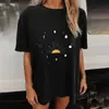 T-shirt de Algodão Manga Curta Tamanho Europeu Transfronteiriça Feminina Verão Ombro a Ombro Manga Curta Feminina Tamanho Europeu T-shirt Estampada Retrô Tamanho Europeu Caveira Lua