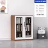 Estante de aço com textura de madeira, armário de exposição modular com porta de vidro para casa, escritório ou estudo, adequado para armazenar documentos