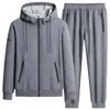 Conjunto Esportivo de Algodão Puro Transfronteiriço Masculino Tamanho Grande Casual Solto Cardigã com Gola Alta Blusa de Moletom Comércio Exterior Esportivo Calça Reta