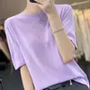 Camiseta de Punto de Manga Corta con Cuello Redondo, Estilo Coreano, Ajuste Delgado, Versátil, Nueva de Verano, Hilo Fino de Lana del Yangtsé para Mujer