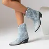 Talla 40-43 Zapatos Transfronterizos Europeos y Americanos para Mujer, Botas de Media Caña de Punta Extra Grande, Botas de Cuero para Mujer de Otoño e Invierno, Botas Vaqueras de Tacón Alto