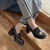 Mocasines de Piel de Vacuno Estilo Academia Gruesos de Tacón Alto Primavera 2025 Combinan con Todo Zapatos de Piel Pequeña para Ir al Trabajo de Punta Cuadrada Piel Genuina Escotados de Una Capa para Mujer