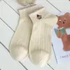 Calcetines Blancos Lindos para Mujer, Verano Delgados de Algodón Bajos de Corte Deportivo de Malla Transpirables Absorbentes de Sudor Dibujos Animados Estilo Estudiante Japonés