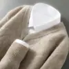 Suéter Masculino de Lã Pura Espessa de Fio Duplo Gola V Pulôver Suéter de Malha Cashmere Inverno Tamanho Grande Top Básico Solto