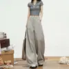 Pantalones de traje retro estilo americano, corte holgado, cintura alta, pierna ancha, pantalones casuales para mujer, pantalones de pierna recta para otoño, pantalones versátiles de largo completo