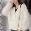 Outono e Inverno novo design estilo western pele sintética de vison gola V cardigã de tricô casaco feminino suéter solto modelador peça externa