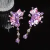 Pendientes de Borla Flor de Diamante Incrustada Aguja de Plata Estilo Francés Exagerado Dulce Personalidad Versátiles Pendientes de Botón Lujo Ligero Pendientes de Gama Alta para Mujer