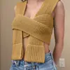 Jaqueta sexy de tricô grosso com cruzamento novo para comércio exterior europeu e americano 23612P colete de lã sexy justo que abraça o peito feminino