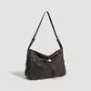 Bolso de Hombro Hobo Minimalista de Gamuza Negro Clásico Cierre de Nudo Dorado Vintage Cruzado Relajado para el Día a Día