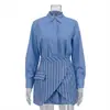 Moda Quente de Venda de Comércio Exterior Conjunto de Saia Listrada Feminino Outono Novo Camisa de Lapela Manga Longa Conjunto de Duas Peças para o Trabalho