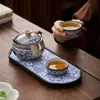 Tetera Azul y Blanca Cerámica Dehua Lujo Accesible Gama Alta Tetera Individual Estilo Chino Retro Pie Abierto Tetera de Mano Juego de Té Kung Fu