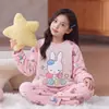 Conjunto de Pijama de Coral Fleece con Cuello Redondo de Dibujos Animados para Niñas, Popular, Manga Larga, Invierno, Franela, para Estudiantes de Secundaria