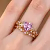 Tangjia Aliexpress Transfronteiriço Wish Coração Redondo Formato de Coração Diamante Romântico Zircônia Combinação Dois Conjuntos de Anéis Moderno Versátil Atacado