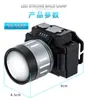 Linterna frontal de batería de litio con luz potente, lámpara de cañón láser, cabezal de lámpara telescópico, enfoque, linterna de doble fuente de luz, luz blanca, luz amarilla, luz de dos colores
