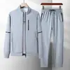 Traje de cárdigan para hombre Otoño Holgado Casual Delgado Dos Piezas Sudadera Ropa Deportiva Manga Larga Cuello Alto Talla Grande Traje