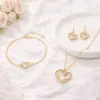 Conjunto de Joias Transfronteiriço Europeu e Americano, Brincos em Forma de Coração Duplo, Colar, Pulseira, Conjunto de Três Peças, Joias de Alta Qualidade