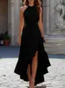 En stock: Nuevo vestido halter de estilo europeo y americano para mujer 2026, vestido largo de verano de color liso, cintura alta, asimétrico con volantes
