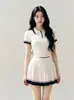 Conjunto de Punto Estilo Universitario Americano "Luz de Luna Triturada" de Aomal para Mujer, Conjunto de Dos Piezas con Top de Verano y Falda Corta