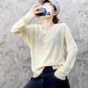 Corea del Sur nuevo suéter de cuello en V camiseta estilo holgazán botón manga larga suelto color sólido adelgazante camisa básica entrega de una pieza