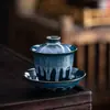 Tigela com Tampa de Cerâmica Glaze Tengmu Atacado Tigela Pequena com Tampa Sancai Transformada em Forno Xícara de Chá Puxada com Fio Jianzhan Tigela para Oferenda de Chá Conjunto de Chá Xícara de Chá