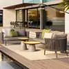 Juego de Sofá para Exteriores Patio Villa Jardín Hotel B&B Impermeable Protector Solar Ratán Tejido Ocio Muebles de Sofá de Teca