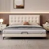 Cama de armazenamento estilo francês vintage com padrão de waffle para quarto principal, cama de couro estilo mid-century de luxo leve italiano, cama de casamento para quarto