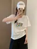 Envío Directo desde el Mercado de las Trece Líneas: Camiseta de Algodón Copo de Nieve, Envío Directo de Una Pieza, Cuello Redondo, Adelgazante, Versátil, Manga Corta, Verano, Fábrica de Origen