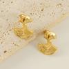 Nuevos pendientes de abanico de ballet francés estilo europeo y americano para mujer, moda retro, acero inoxidable, pendientes estilo Ginkgo 18K para mujer