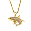 Nueva Moda Europea y Americana Hip-Hop Estilo Callejero Completo de Diamante Tiburón Acero de Titanio Colgante de Moda de Gama Alta Collares para Hombre Venta al por Mayor