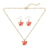 Amazon Transfronterizo Moda Nueva Dulce Juego de Pendientes y Collar de Mariposa de Acrílico 9 Colores Joyería Dopamina para Mujer
