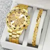 Pulseira de Relógio Masculino Popular Transfronteiriça Conjunto de 2 Peças Relógio de Pulso Masculino de Quartzo com Mostrador Grande de Alta Qualidade Conjunto para Venda por Atacado