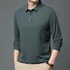 Camiseta de manga larga para hombre de mediana edad 2024 otoño nuevo holgada de color liso casual polo con cuello camisero top para hombre