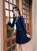Uniforme JK Autêntico - Conjunto Completo de Saia Plissada e Uniforme de Marinheiro no Estilo Academia Naval para Primavera e Outono Azul Índigo Completo Sanben