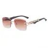 Gafas de sol retro sin montura para hombre y mujer, personalizadas, tridimensionales de leopardo, montura de metal sin montura, borde cortado, gafas de protección solar, gafas transfronterizas