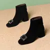 2026 Botines Gruesos de Invierno para Mujer, Moda Peluda de Punta Cuadrada con Pedrería, Botas Martin Profesionales de Tacón Grueso para Mujer