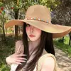 Sombrero de paja con ala ancha y tiras para mujer, estilo coreano, transpirable, para verano, playa, vacaciones, pescador