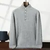 Nuevo Suéter Grueso de Cachemir de Montaña Otoño e Invierno para Hombre, Cuello Semi Alto con Botones, Camisa Base Casual, Top de Lana Cálido Tejido