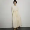 Vestido Suéter Estilo Japonês Nicho Cintura Alta Costura Emagrecedor Botão de Flor Bufante Cordão Solto Camiseta Midi