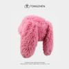 Gorro de peluche con orejas de conejo para mujer, bonito y bonito gorro de invierno grueso, cálido y resistente al frío, con protección para los oídos personalizada de celebridades de Internet y puntera.